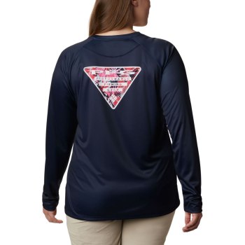 Columbia Ženske Majice S Kapuljačom - Tidal PFG Printed Triangle Long Sleeve Plus Size Tamnoplave |